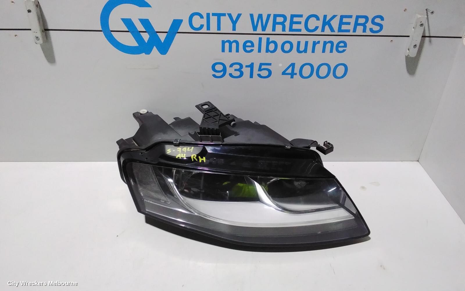 AUDI A4 RIGHT HEADLAMP, B8 8K, HALOGEN TYPE, 02/2008 - 06/2012