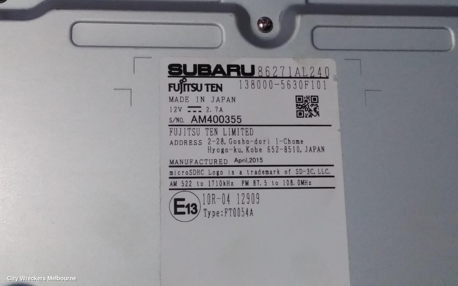 SUBARU OUTBACK RADIO/CD/DVD/SAT/TV, HEAD UNIT, 7IN SAT NAV TYPE, 6TH GEN, 08/2014 - 12/2017