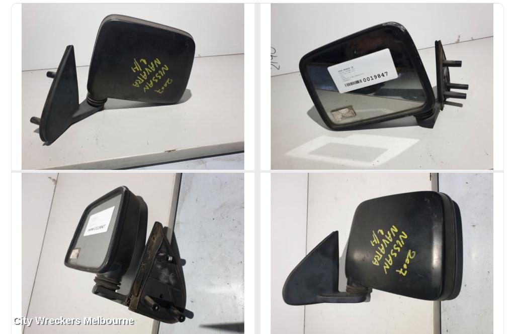 NISSAN NAVARA LEFT DOOR MIRROR, D22, MANUAL, TRAY BACK, LONG ARM TYPE, 04/1997 - 08/2015