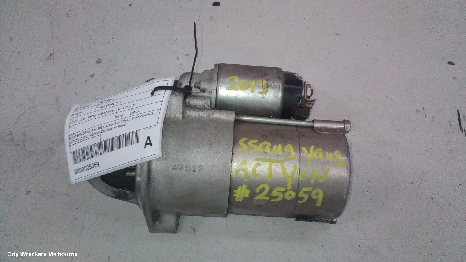 SSANGYONG ACTYON STARTER, DIESEL, 2.0, TURBO, 150 SERIES, 01/2012 - 01/2017