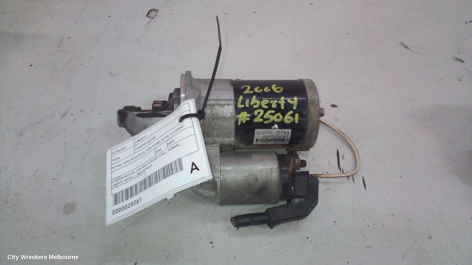 SUBARU LIBERTY STARTER, PETROL, EJ22/EJ20/EJ25, NON TURBO, AUTO, 4/6 SPEED, SERIES 1-5TH GEN, 12/1989 - 11/2014