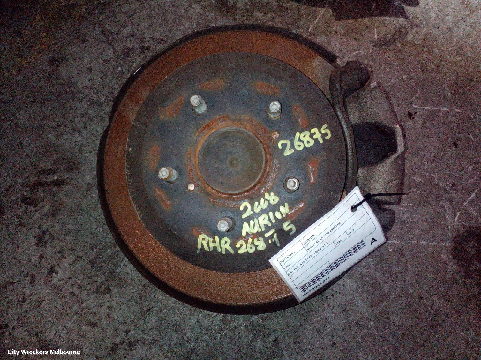 TOYOTA AURION RIGHT REAR HUB ASSEMBLY, GSV40R, ABS TYPE, 10/2006 - 03/2012