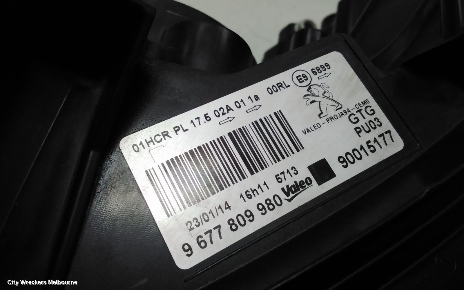 PEUGEOT 2008 LEFT HEADLAMP, A94, ACTIVE, NON AUTOMATIC TYPE, 10/2013 - 12/2018