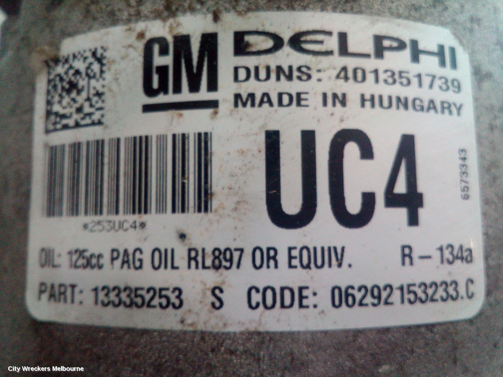 HOLDEN CRUZE A/C COMPRESSOR, JH, 1.4, 19UN, PETROL, P/N 13335253, 03/2011 - 01/2017