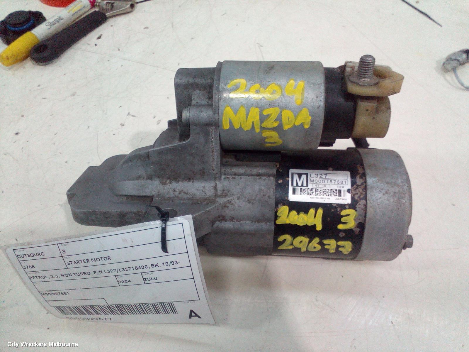 MAZDA 3 STARTER, PETROL, 2.3, NON TURBO, P/N L327/L32718400, BK, 10/2003 - 04/2009