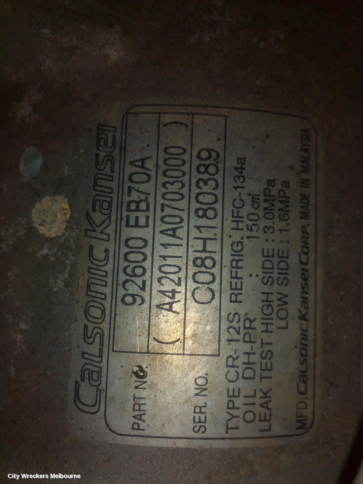 NISSAN NAVARA A/C COMPRESSOR, D40, 2.5, YD25, DIESEL, P/N 92600EB70A, 09/2005 - 08/2015