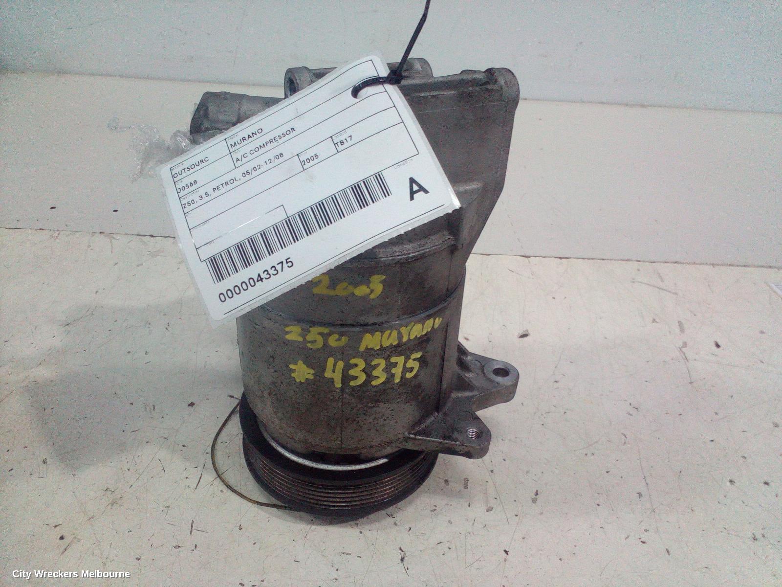 NISSAN MURANO A/C COMPRESSOR, Z50, 3.5, PETROL, 05/2002 - 12/2008