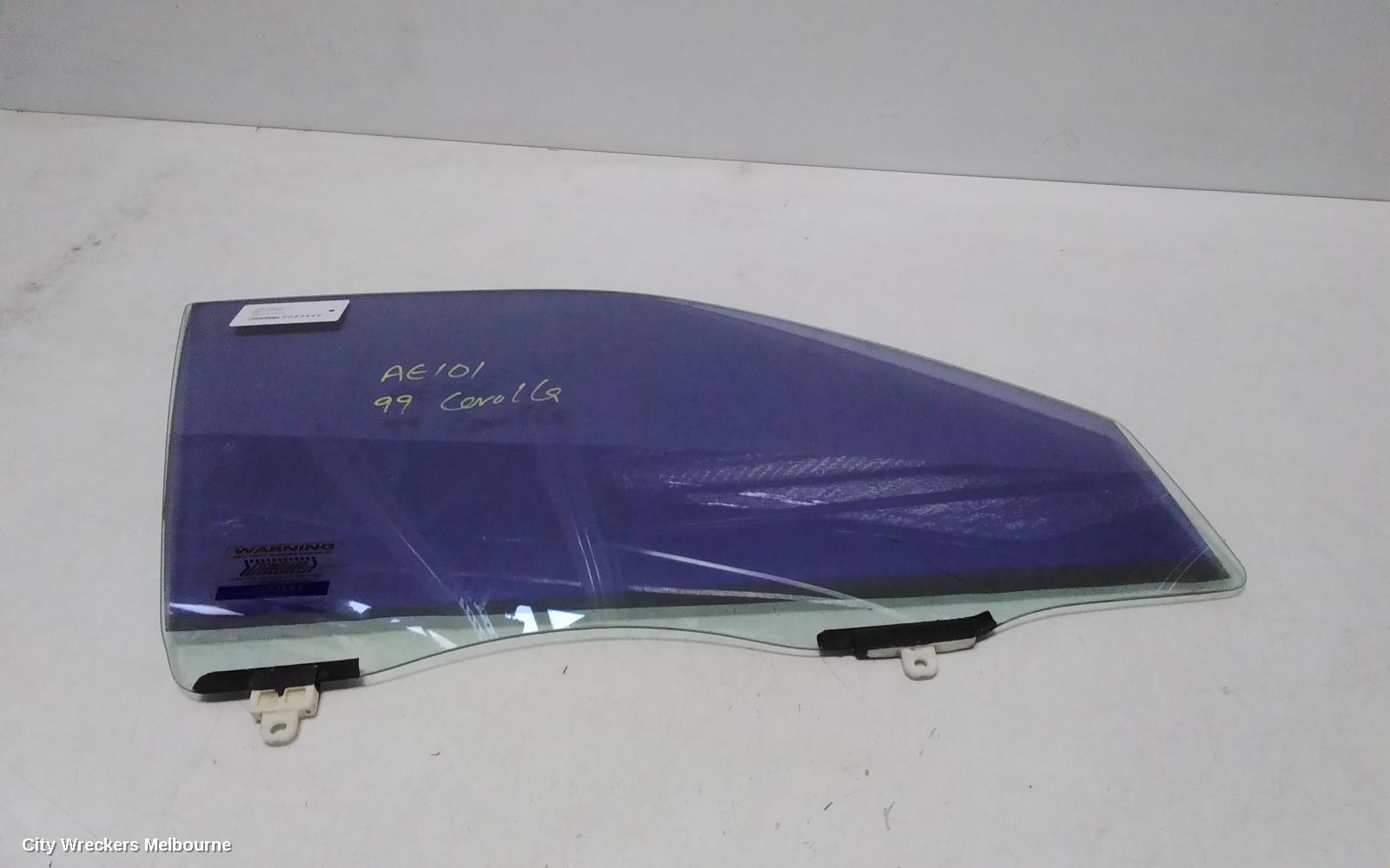 TOYOTA COROLLA RIGHT FRONT DOOR WINDOW, AE101, SEDAN/5DR HATCH, CLEAR, 05/1992 - 10/1999