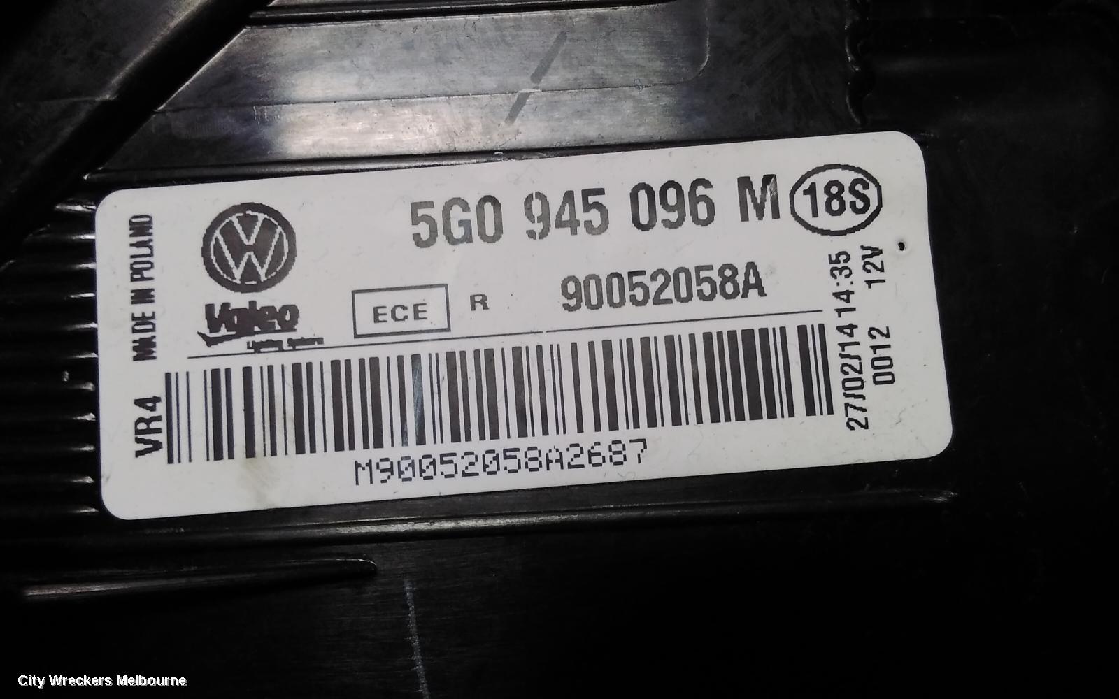 VOLKSWAGEN GOLF RIGHT TAILLIGHT, GEN 7, HATCH, STANDARD, NON LED TYPE, 03/2013 - 03/2017