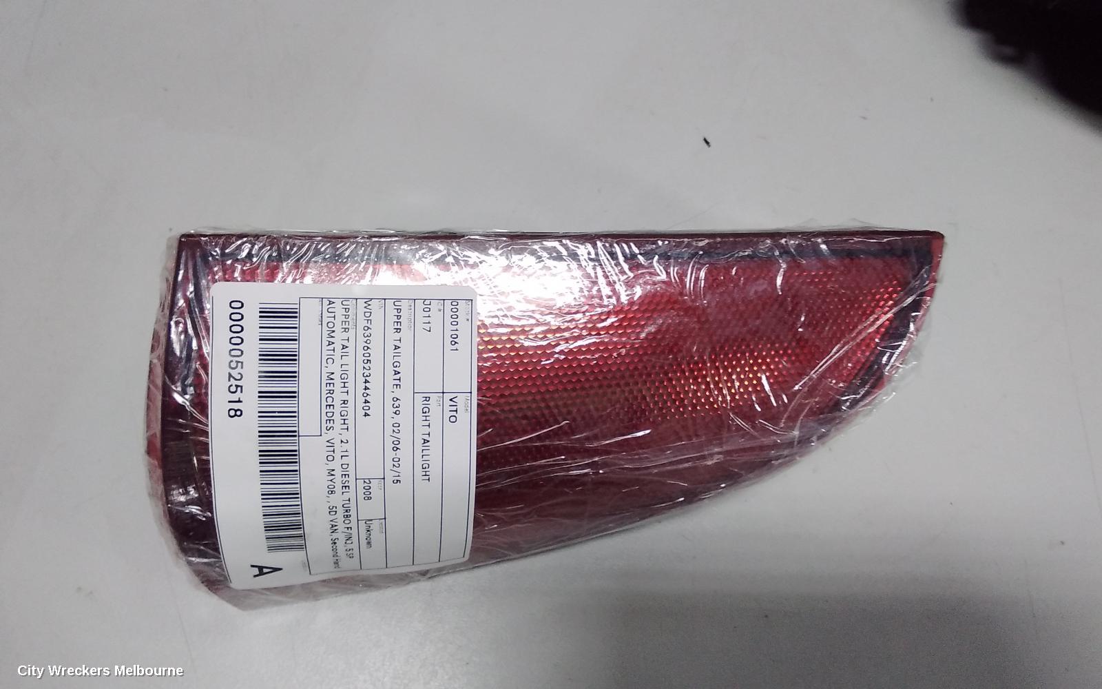MERCEDES VITO RIGHT TAILLIGHT, UPPER TAILGATE, 639, 02/2006 - 02/2015