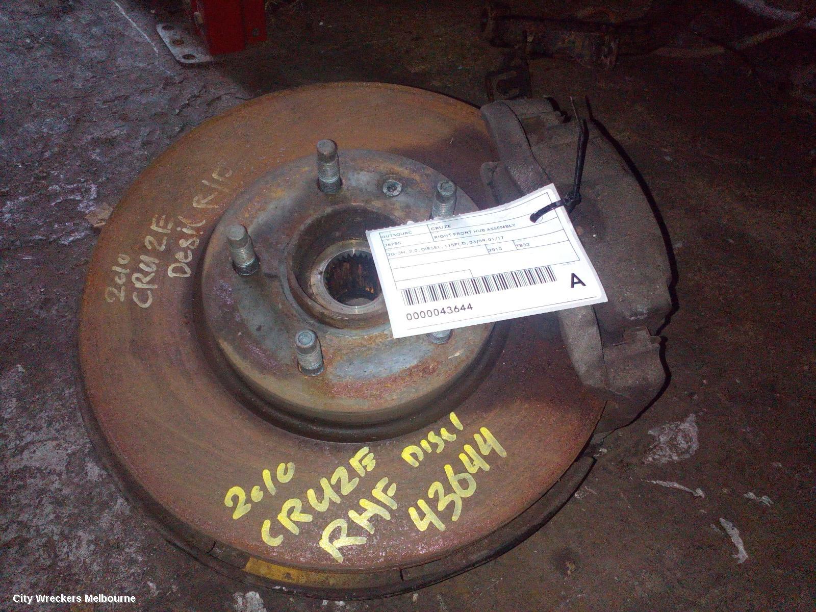 HOLDEN CRUZE RIGHT FRONT HUB ASSEMBLY, JG-JH, 2.0, DIESEL, 115PCD, 03/2009 - 01/2017