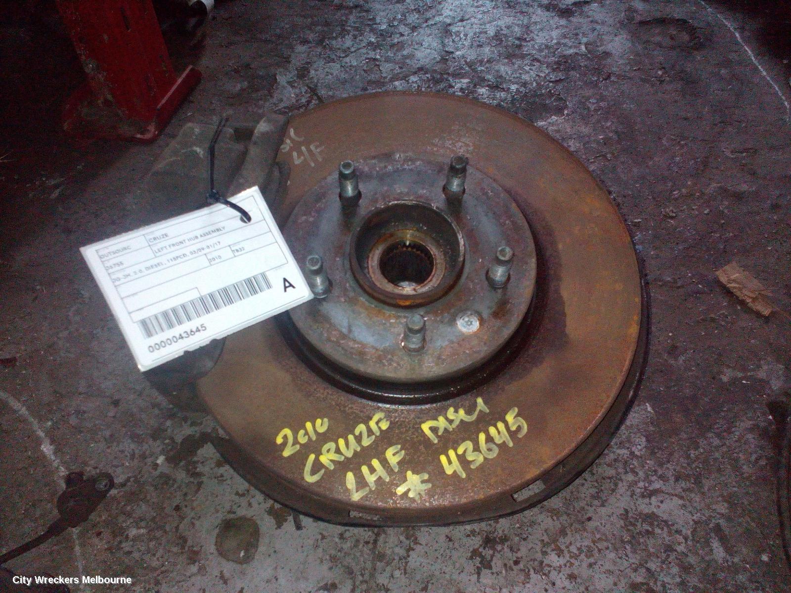 HOLDEN CRUZE LEFT FRONT HUB ASSEMBLY, JG-JH, 2.0, DIESEL, 115PCD, 03/2009 - 01/2017