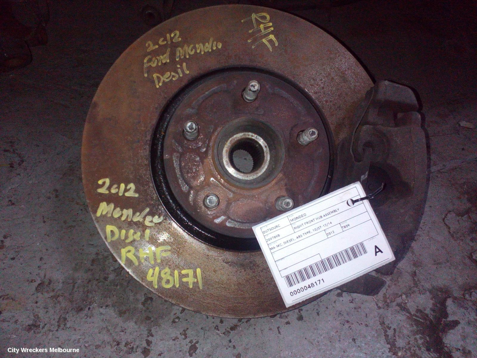 FORD MONDEO RIGHT FRONT HUB ASSEMBLY, MA-MC, DIESEL, ABS TYPE, 10/2007 - 12/2014