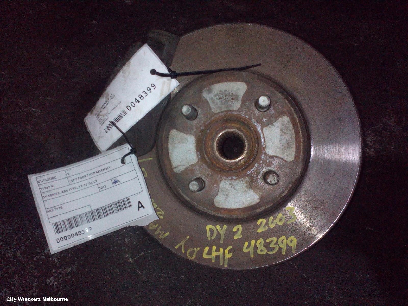 MAZDA 2 LEFT FRONT HUB ASSEMBLY, DY SERIES, ABS TYPE, 12/2002 - 08/2007