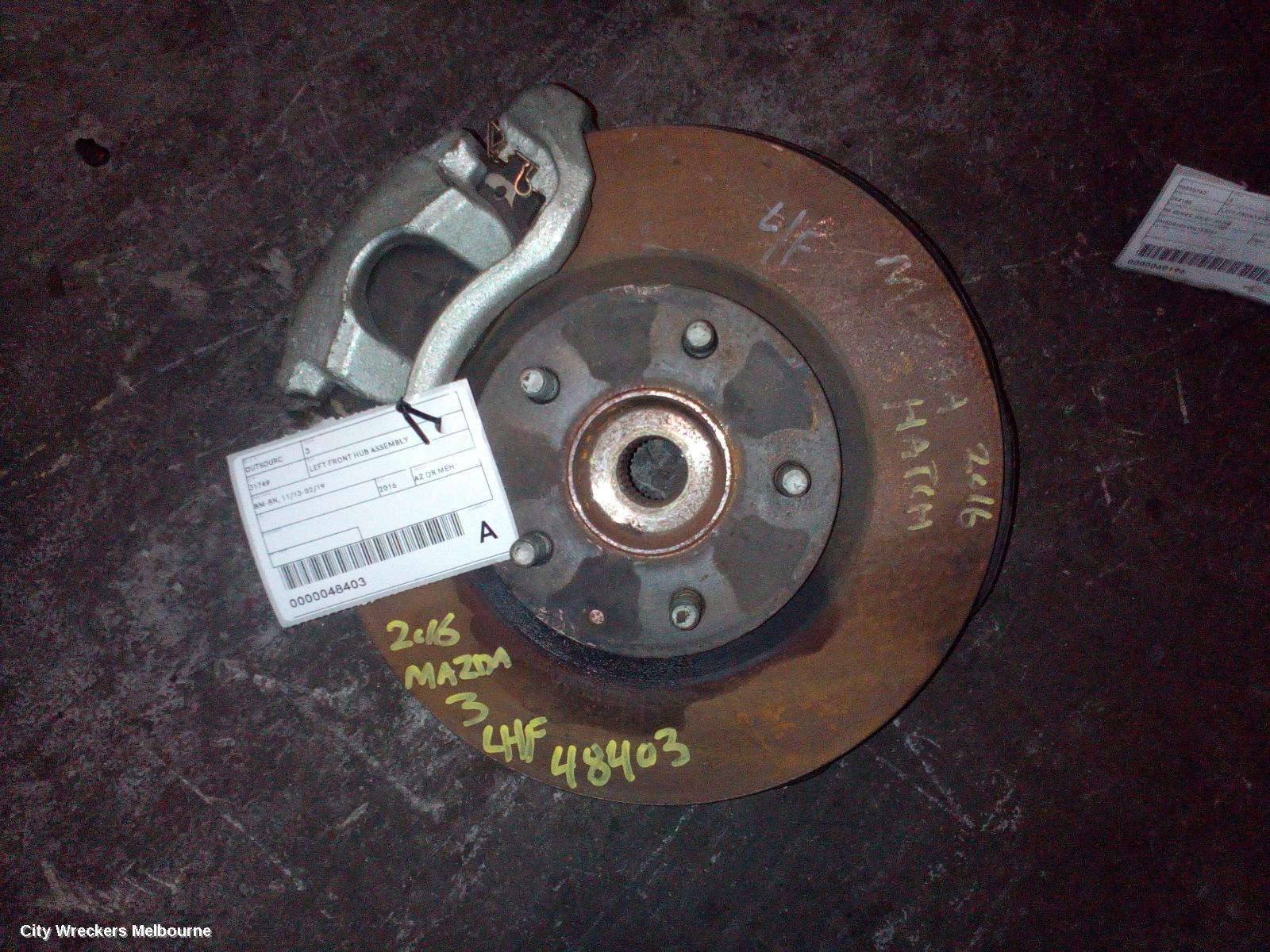 MAZDA 3 LEFT FRONT HUB ASSEMBLY, BM-BN, 11/2013 - 02/2019