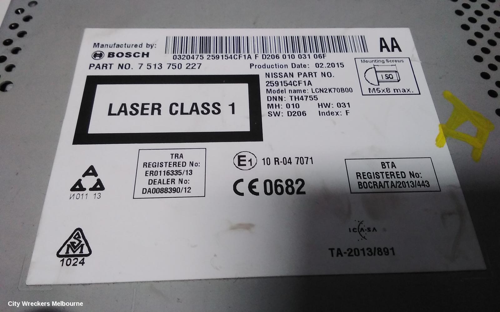NISSAN QASHQAI RADIO/CD/DVD/SAT/TV, DISPLAY & HEAD UNIT, SAT NAV TYPE, J11, 06/2014 ONWARDS