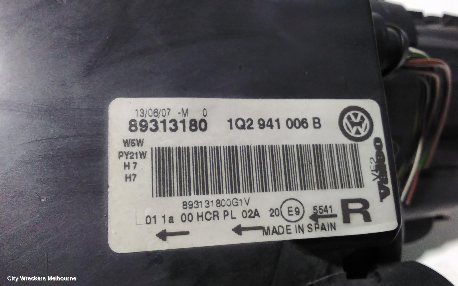 VOLKSWAGEN EOS RIGHT HEADLAMP, 1F, HALOGEN TYPE, 02/2007 - 04/2011