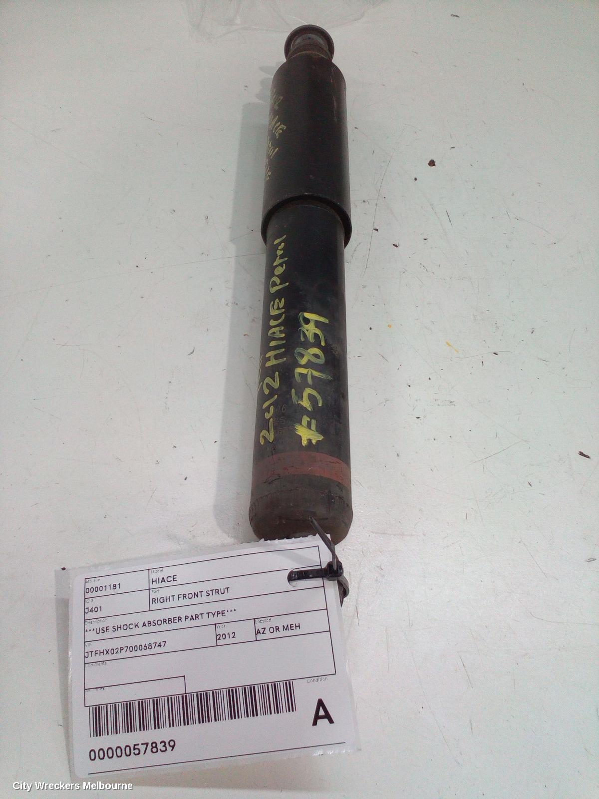 TOYOTA HIACE RIGHT FRONT STRUT, ***USE SHOCK ABSORBER PART TYPE***