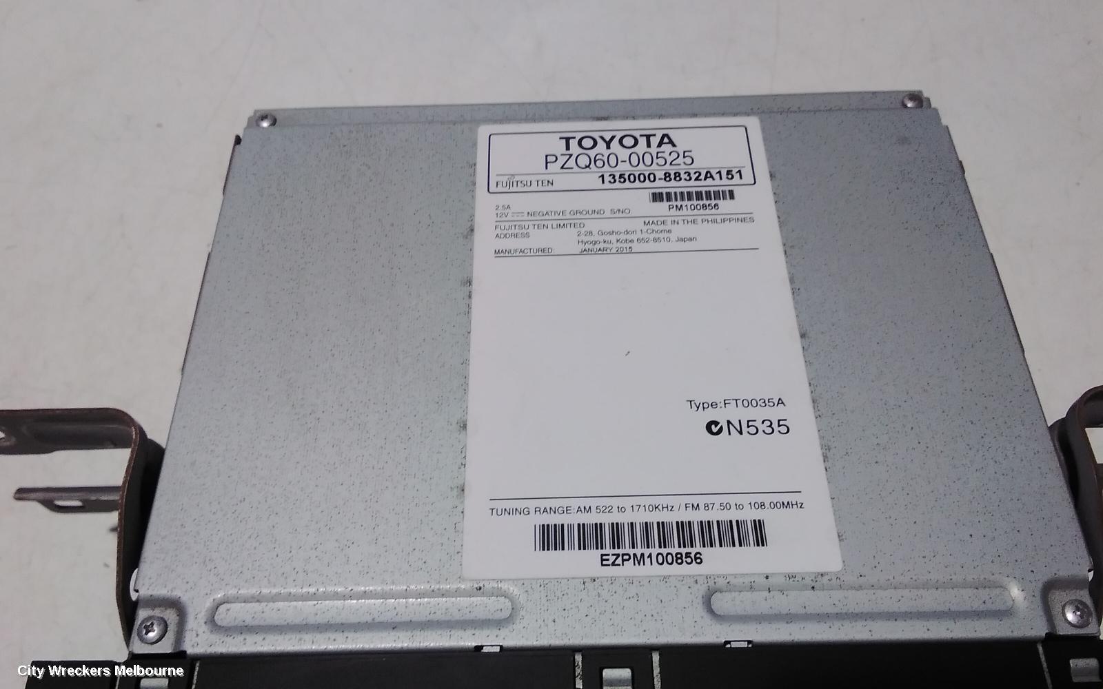 TOYOTA COROLLA RADIO/CD/DVD/SAT/TV, SINGLE DISC CD PLAYER (P/N ON FACE 100184), ZRE182R, HATCH, 10/2012 - 03/2015
