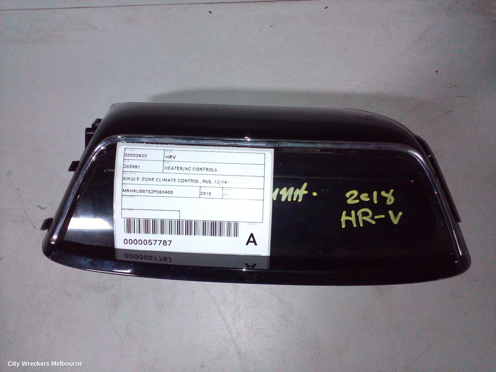HONDA HRV HEATER/AC CONTROLS, SINGLE-ZONE CLIMATE CONTROL (1 PLUG), NON SEAT HEATING TYPE, VTI/VTI-S, RU5, 12/2014 - 10/2021
