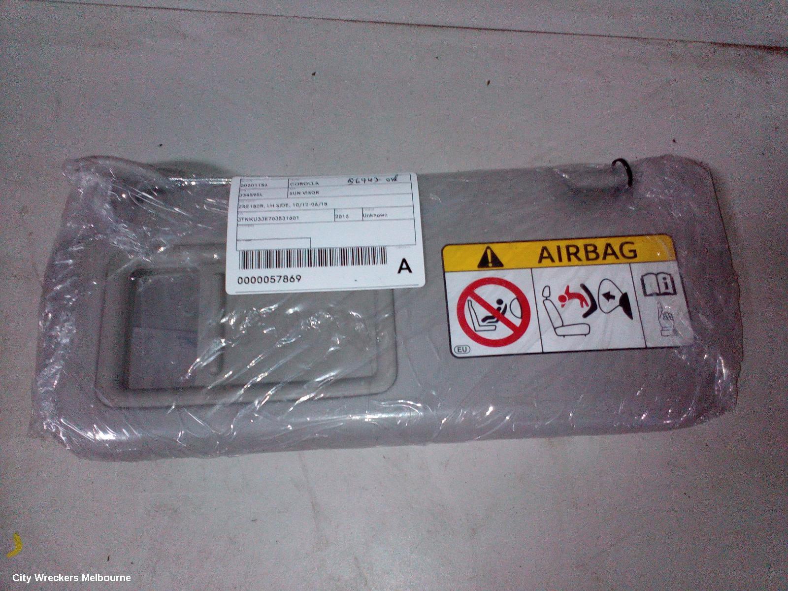 TOYOTA COROLLA SUNVISOR, ZRE182R, LH SIDE, 10/2012 - 06/2018