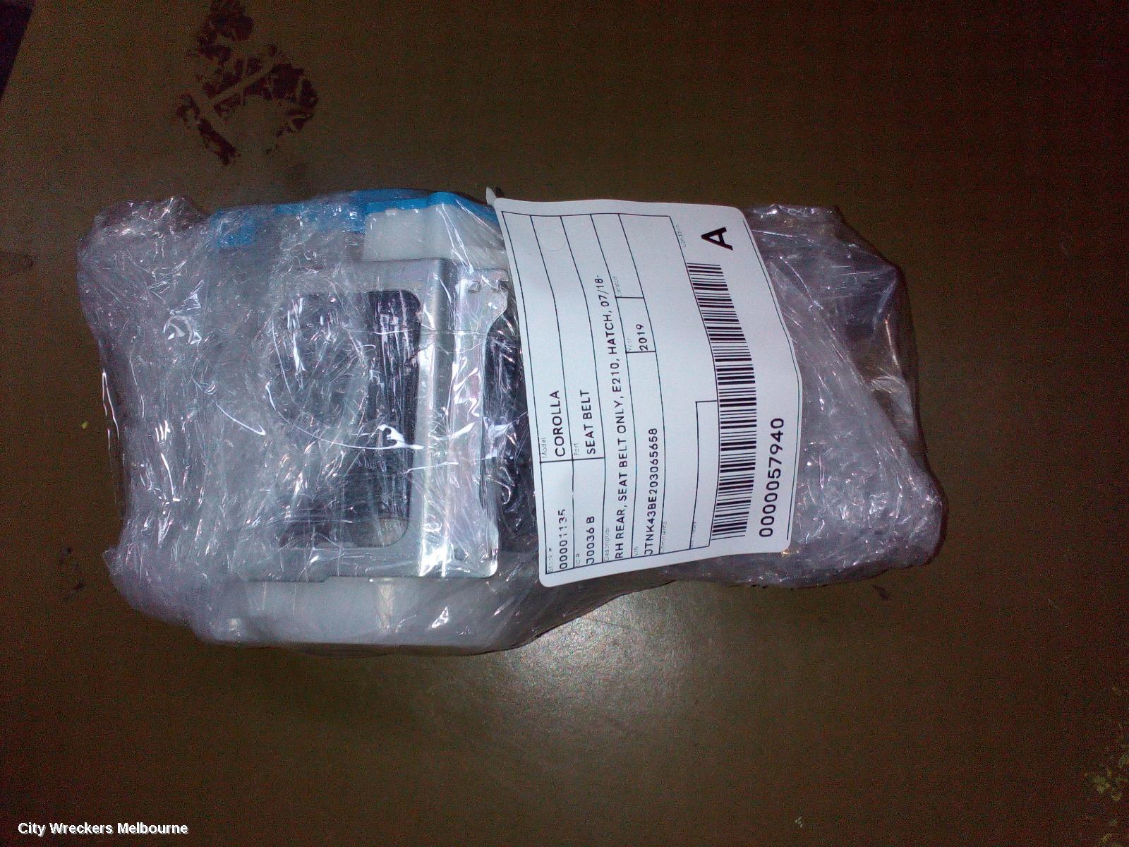 TOYOTA COROLLA SEATBELT/STALK, RH REAR, SEAT BELT ONLY, E210, HATCH, 07/2018 ONWARDS