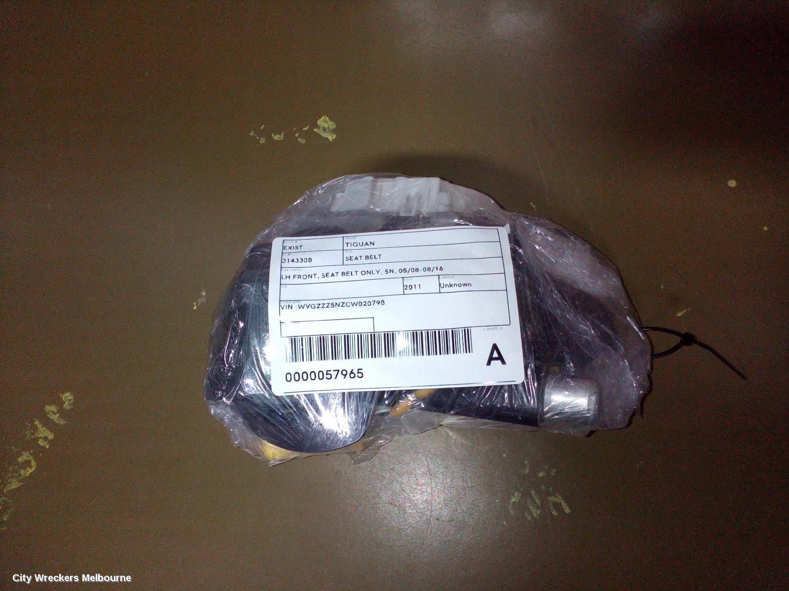 VOLKSWAGEN TIGUAN SEATBELT/STALK, LH FRONT, SEAT BELT STALK ONLY, BIG PLUG TYPE, 5N, 05/2008 - 11/2012