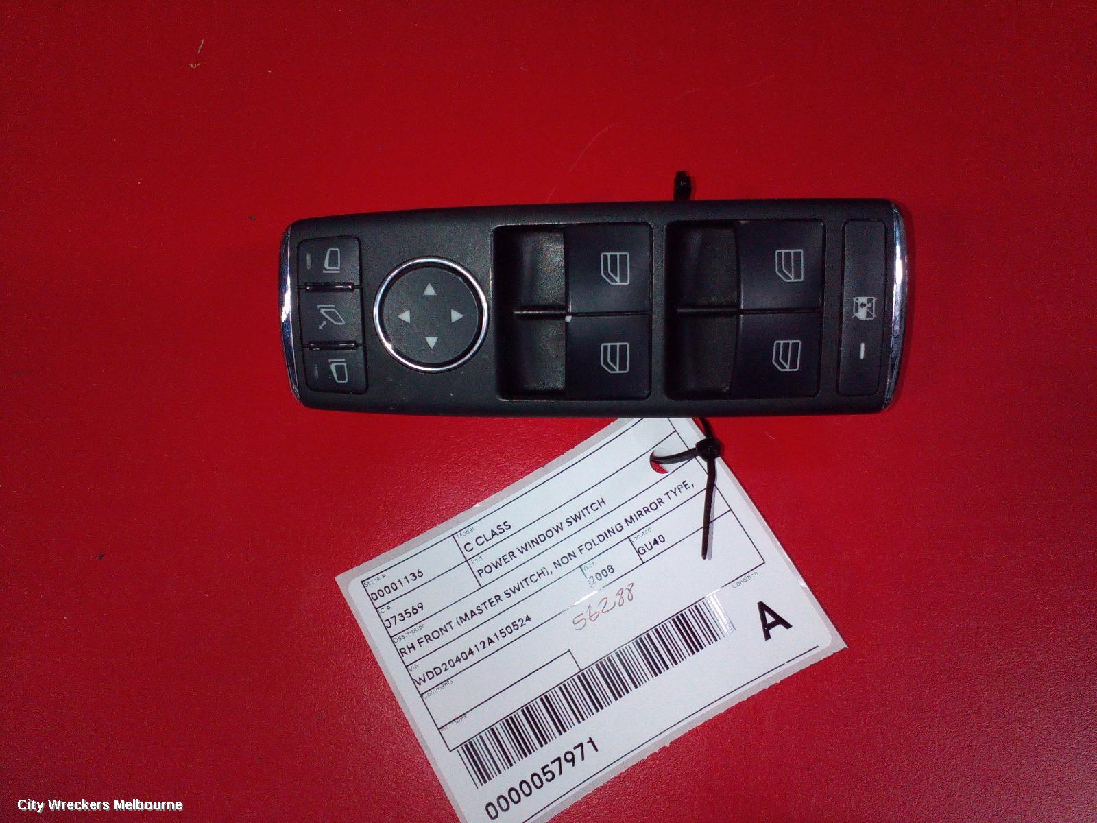 MERCEDES C CLASS PWR DR WIND SWITCH, RH FRONT (MASTER SWITCH), NON FOLDING MIRROR TYPE, W204, 07/2007 - 05/2011