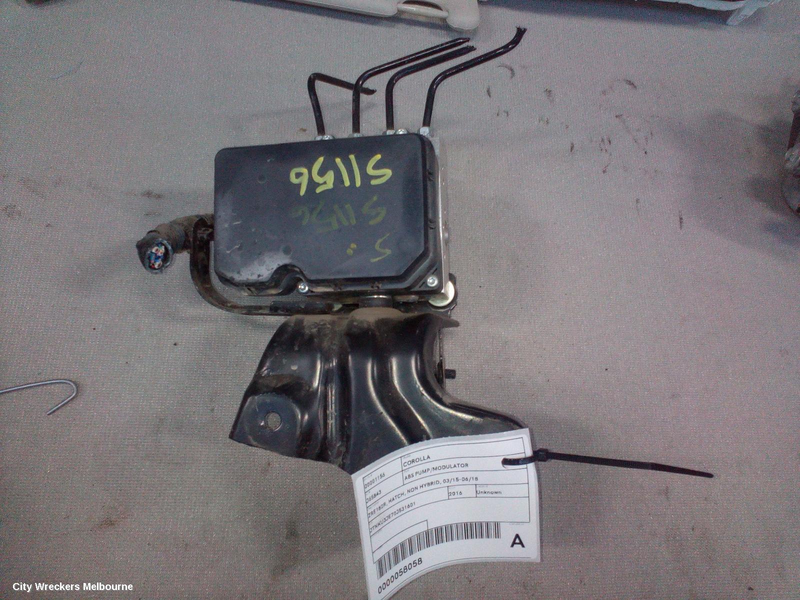 TOYOTA COROLLA ABS PUMP/MODULATOR, ZRE182R, HATCH, NON HYBRID, 03/2015 - 06/2018