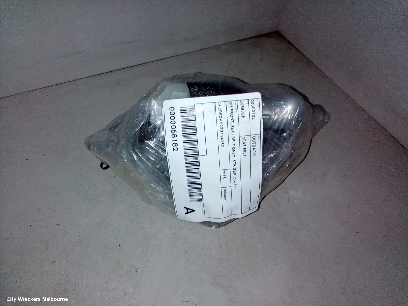 SUBARU OUTBACK SEATBELT/STALK, RH FRONT, SEAT BELT ONLY, 6TH GEN, 08/2014 ONWARDS