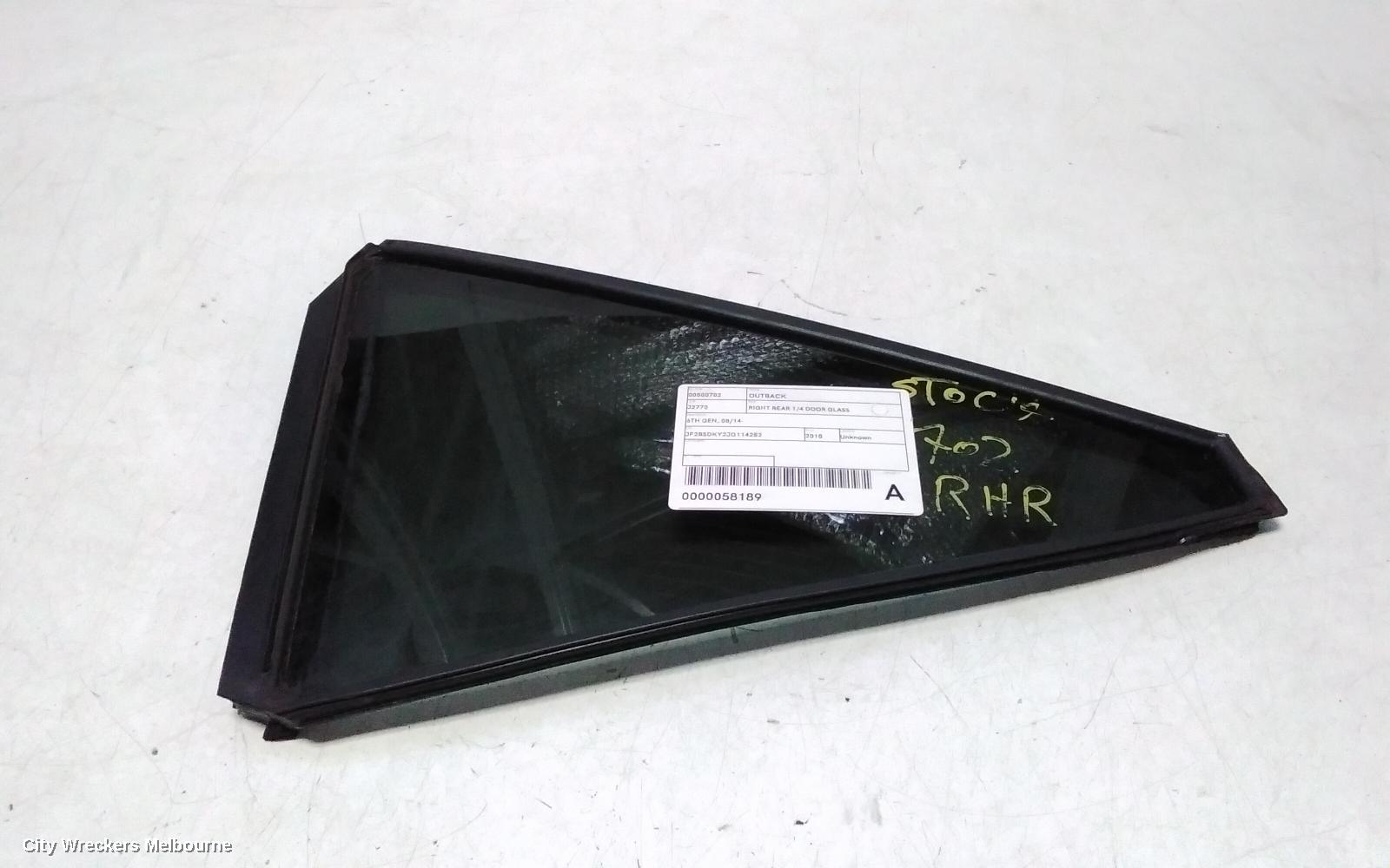 SUBARU OUTBACK RIGHT REAR 1/4 DOOR GLASS, 6TH GEN, 08/2014 ONWARDS