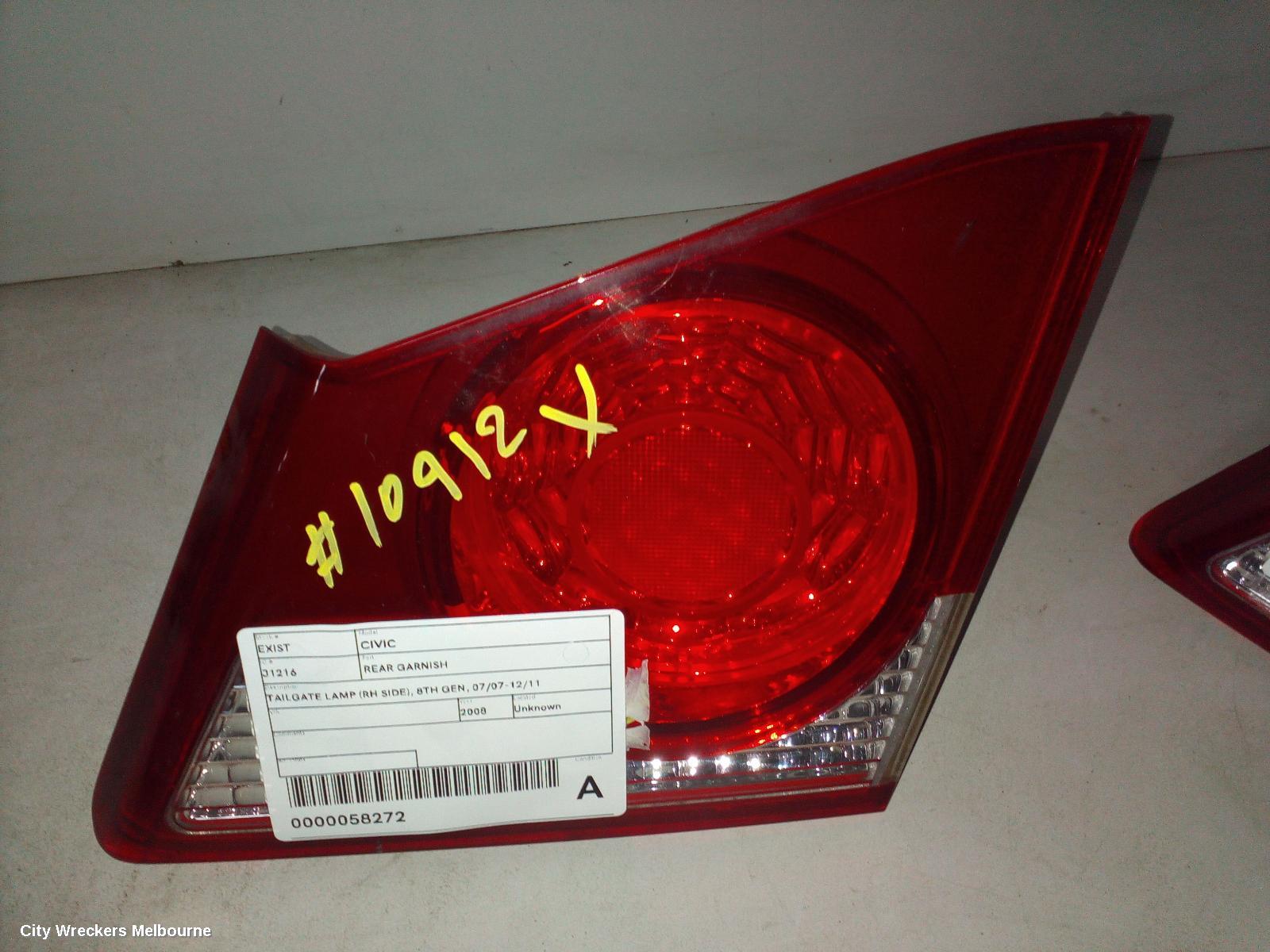 HONDA CIVIC REAR GARNISH, TAILGATE LAMP (RH SIDE), 8TH GEN, 07/2007 - 12/2011