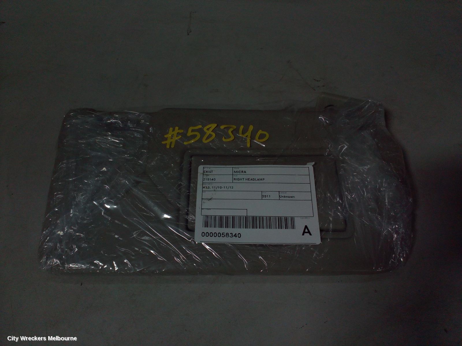 NISSAN MICRA RIGHT HEADLAMP, K13, 11/2010 - 11/2012