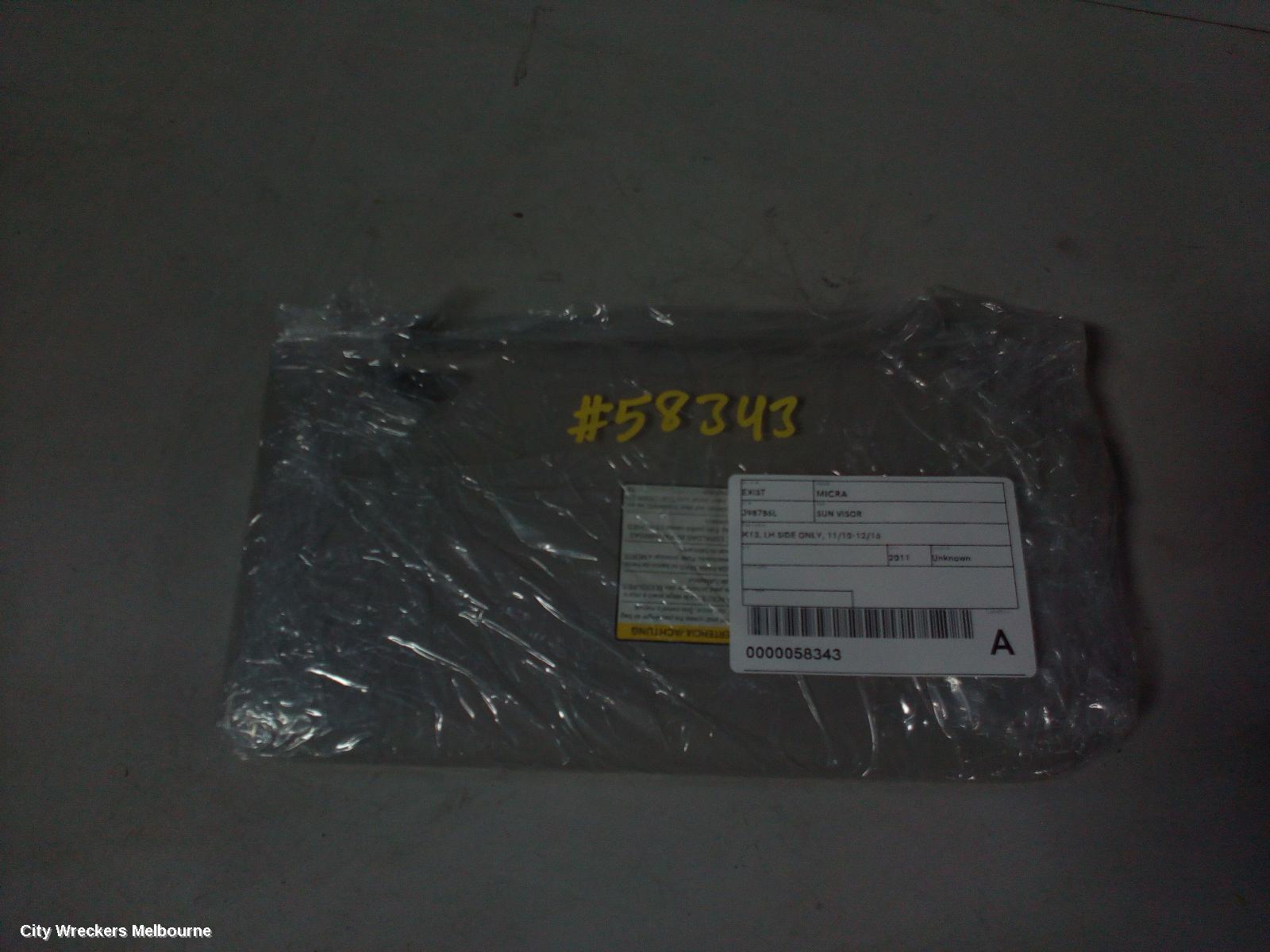 NISSAN MICRA SUNVISOR, K13, LH SIDE ONLY, 11/2010 - 12/2016