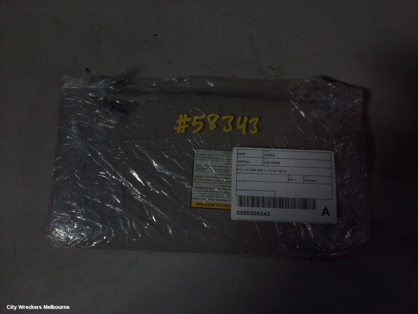 NISSAN MICRA SUNVISOR, K13, LH SIDE ONLY, 11/2010 - 12/2016