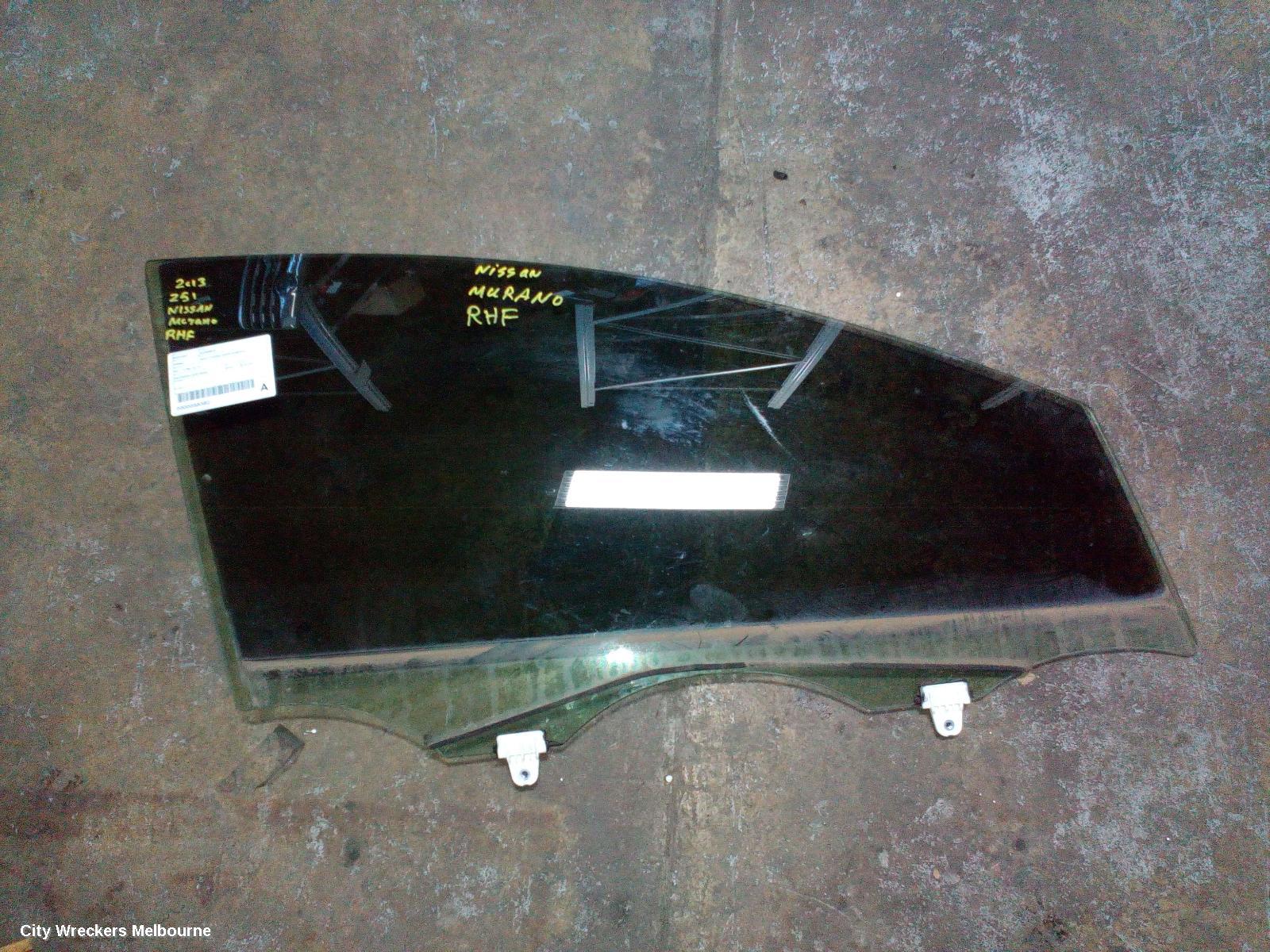 NISSAN MURANO RIGHT FRONT DOOR WINDOW, Z51, 12/2008 - 12/2014