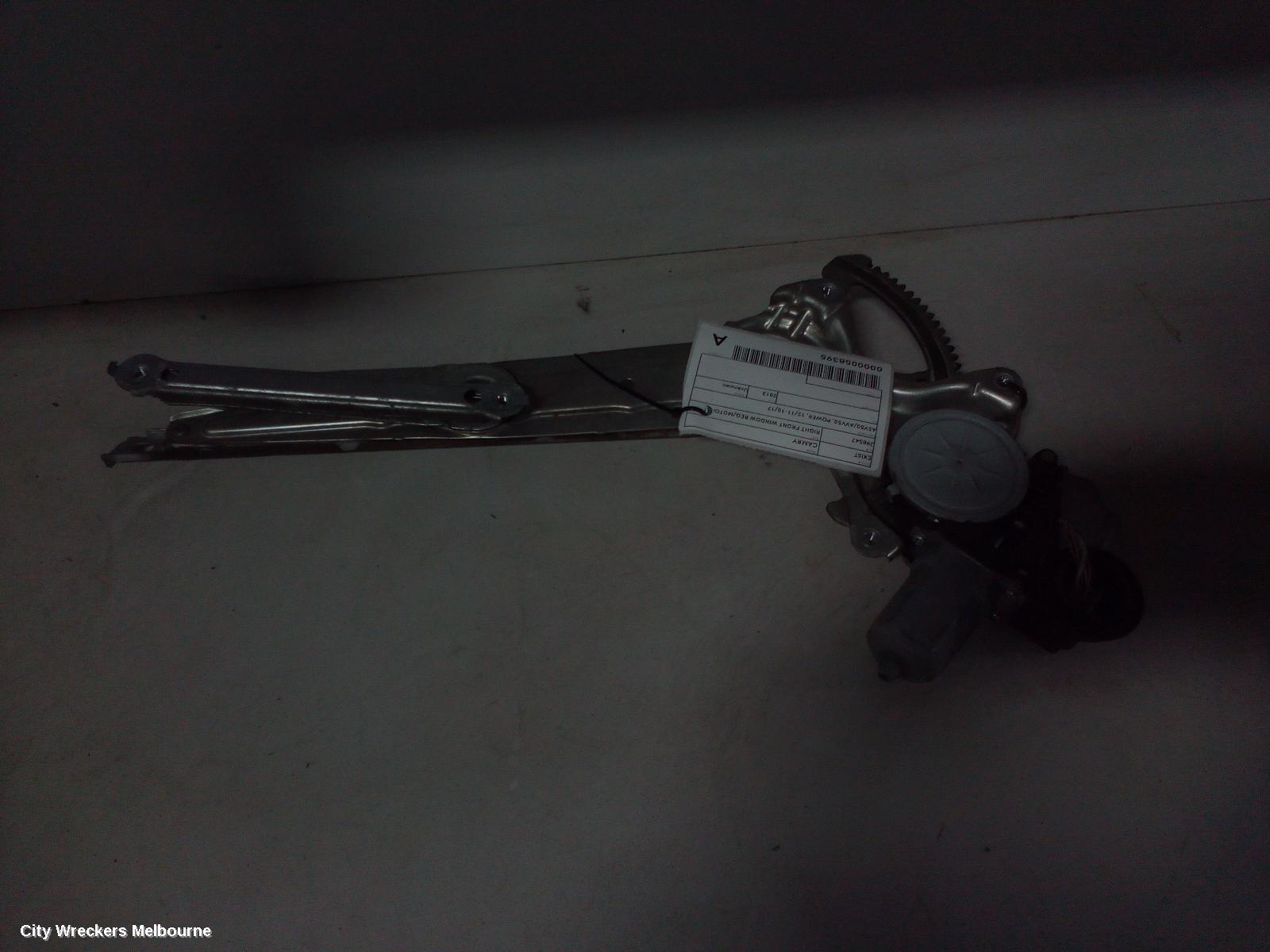TOYOTA CAMRY RIGHT FRONT WINDOW REG/MOTOR, ASV50/AVV50, POWER, 12/2011 - 10/2017