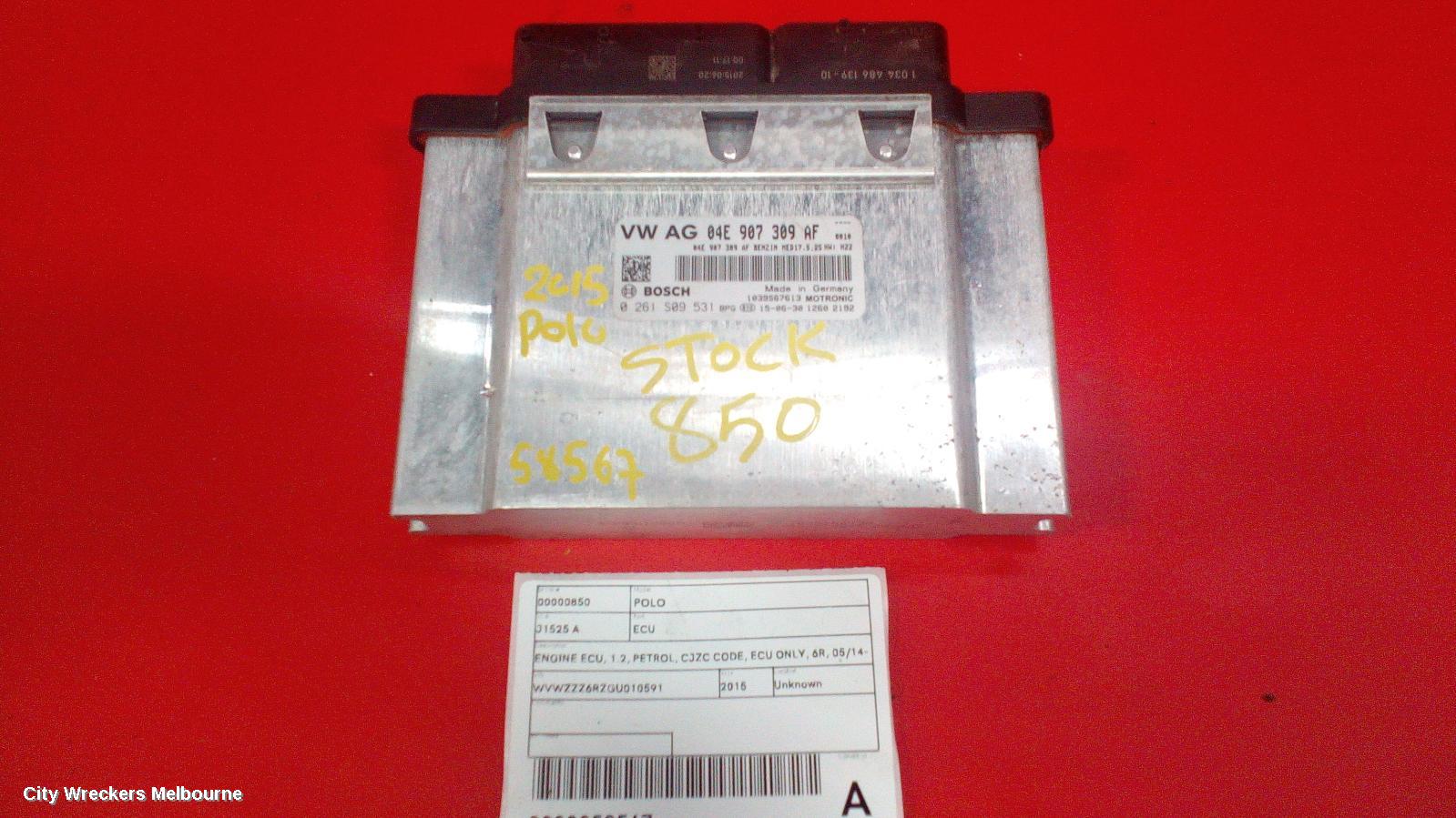 VOLKSWAGEN POLO ECU, ENGINE ECU, 1.2, PETROL, CJZC CODE, ECU ONLY, 6R, 05/2014 - 09/2017