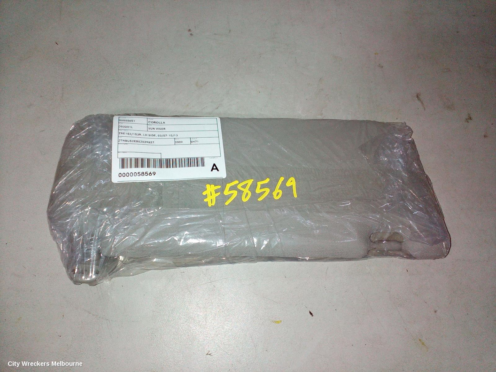 TOYOTA COROLLA SUNVISOR, ZRE152/20153R, LH SIDE, 03/2007 - 10/2013