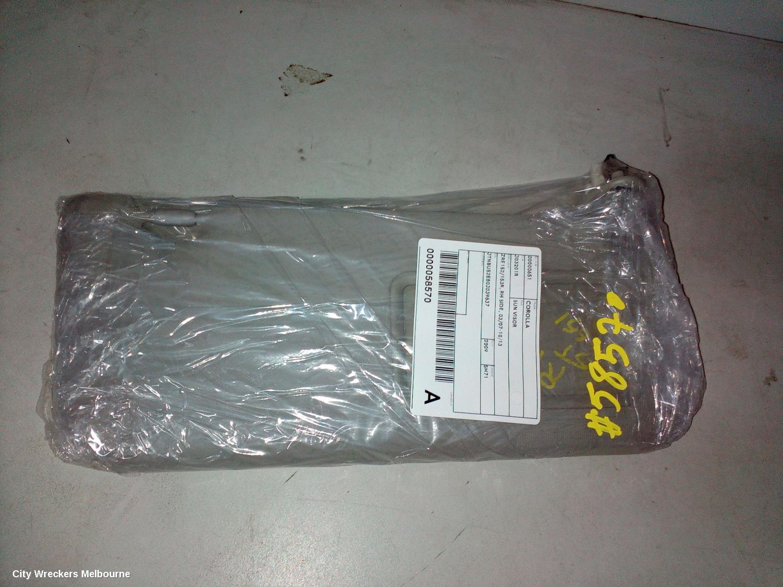 TOYOTA COROLLA SUNVISOR, ZRE152/20153R, RH SIDE, 03/2007 - 10/2013