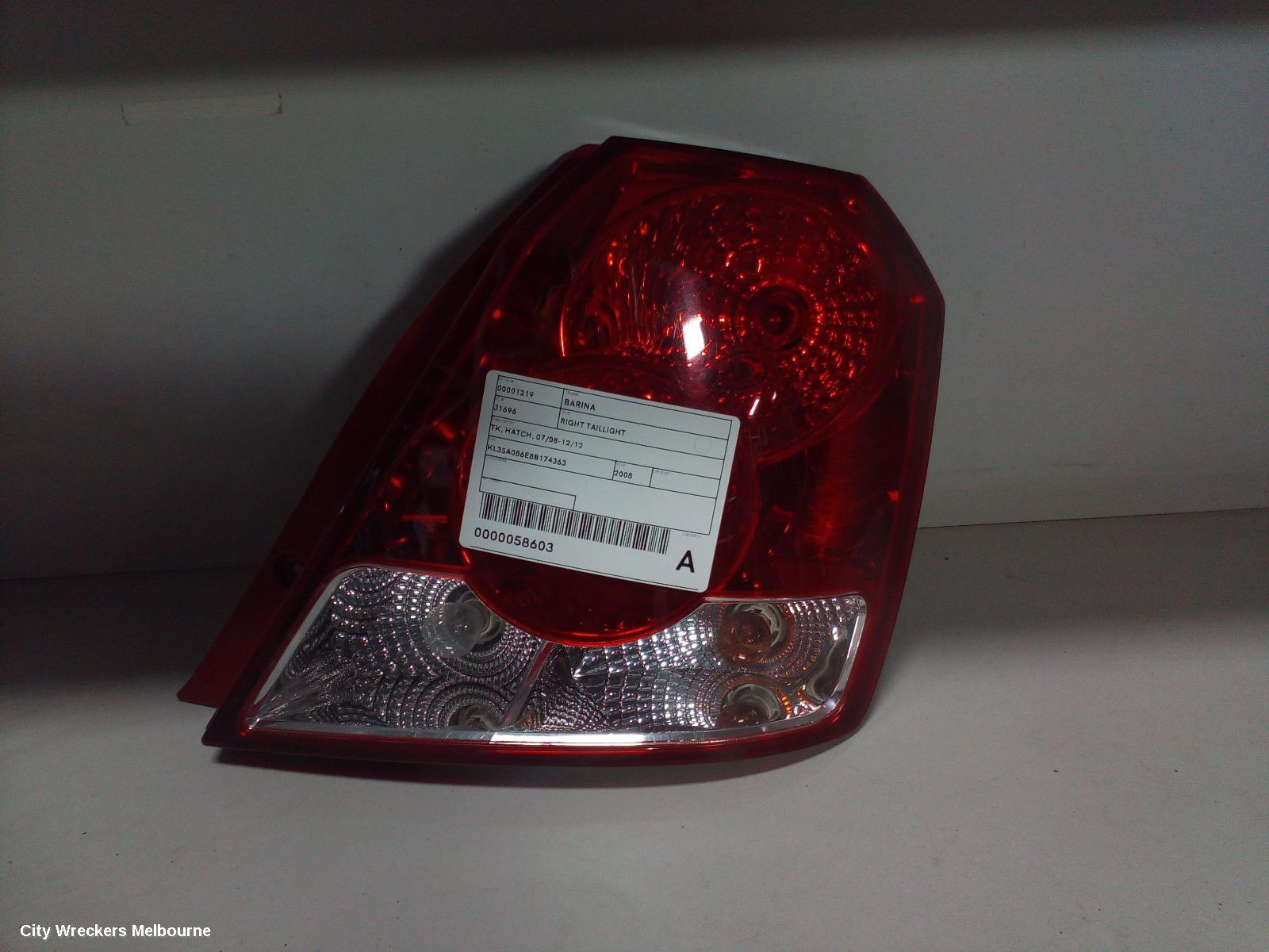 HOLDEN BARINA RIGHT TAILLIGHT, TK, HATCH, 07/2008 - 12/2012