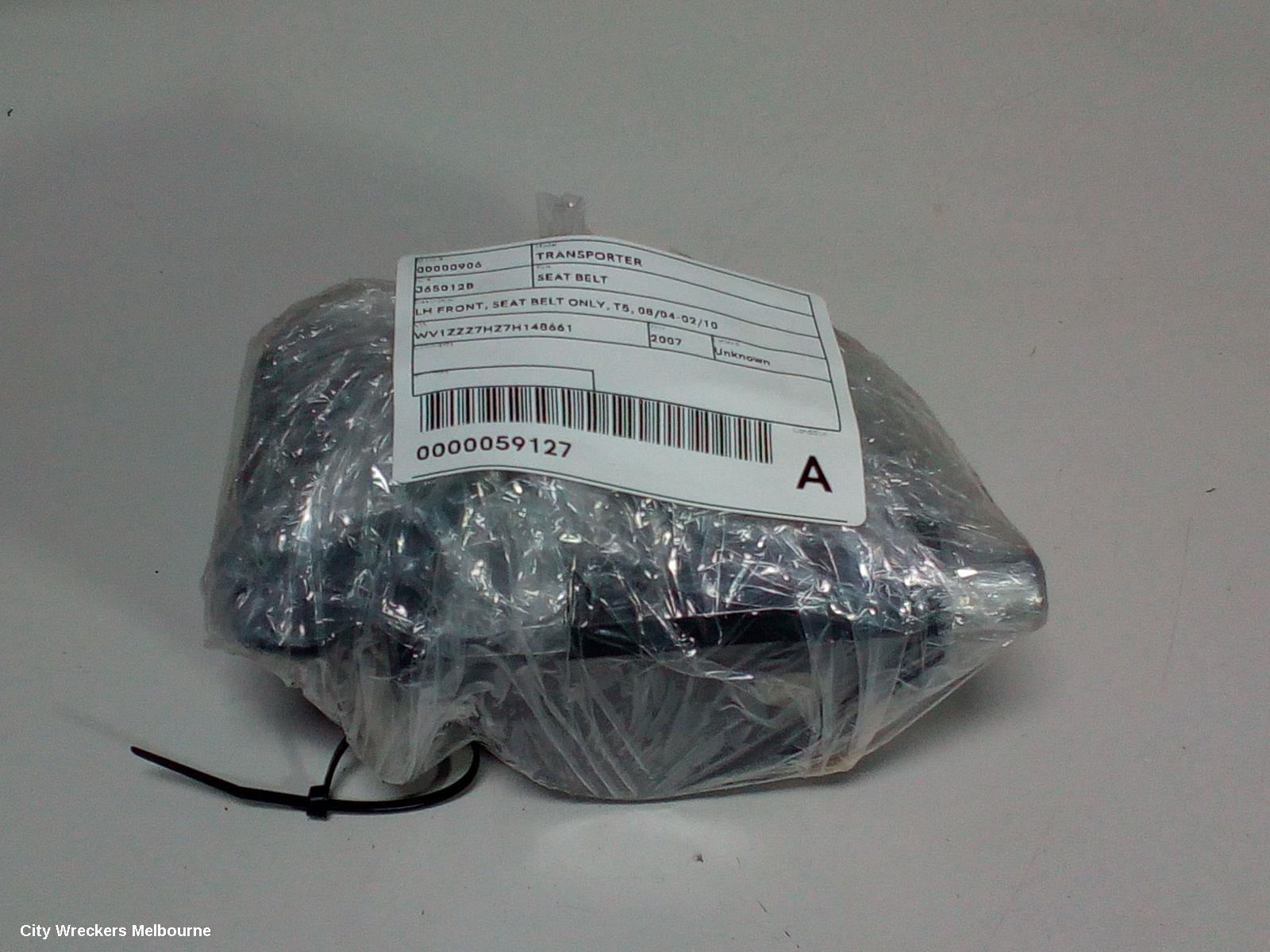VOLKSWAGEN TRANSPORTER SEATBELT/STALK, LH FRONT, SEAT BELT ONLY, T5, 08/2004 - 02/2010