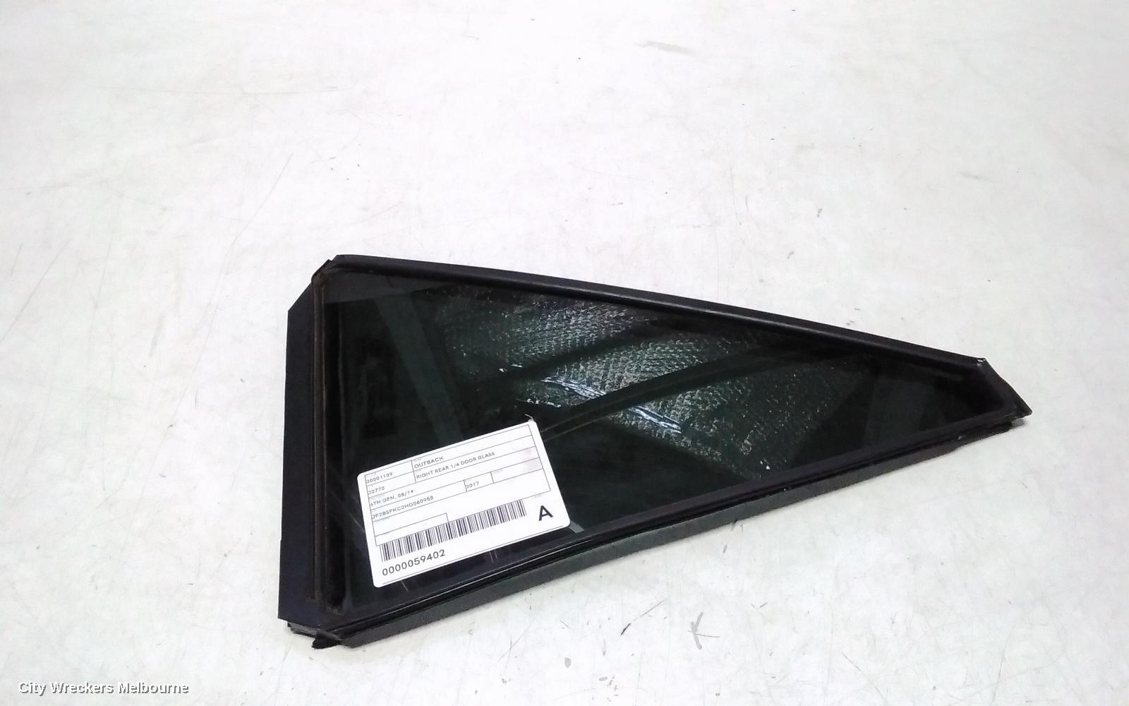 SUBARU OUTBACK RIGHT REAR 1/4 DOOR GLASS, 6TH GEN, 08/2014 ONWARDS