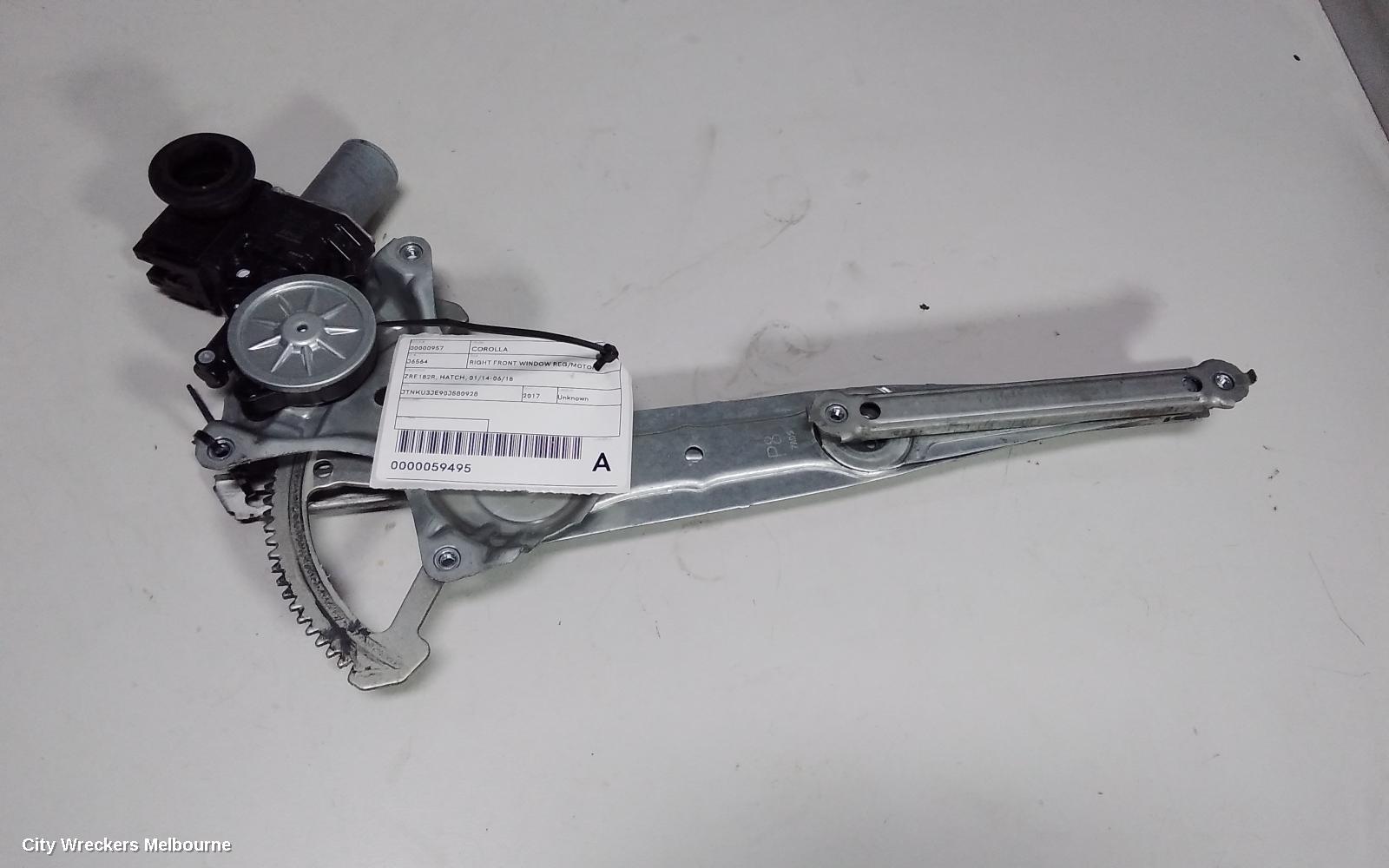 TOYOTA COROLLA RIGHT FRONT WINDOW REG/MOTOR, ZRE182R, HATCH, 01/2014 - 06/2018