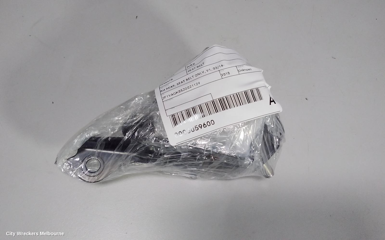 SUBARU WRX SEATBELT/STALK, RH REAR, SEAT BELT ONLY, V1, 03/2014 ONWARDS