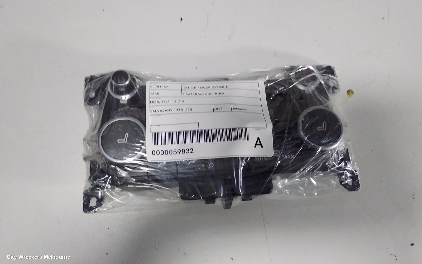 LAND ROVER RANGEROVER EVOQUE HEATER/AC CONTROLS, L538, 11/2011 - 01/2019