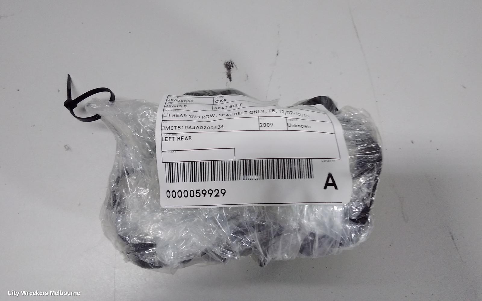 MAZDA CX9 SEATBELT/STALK, LH REAR 2ND ROW, SEAT BELT ONLY, TB, 12/2007 - 12/2015