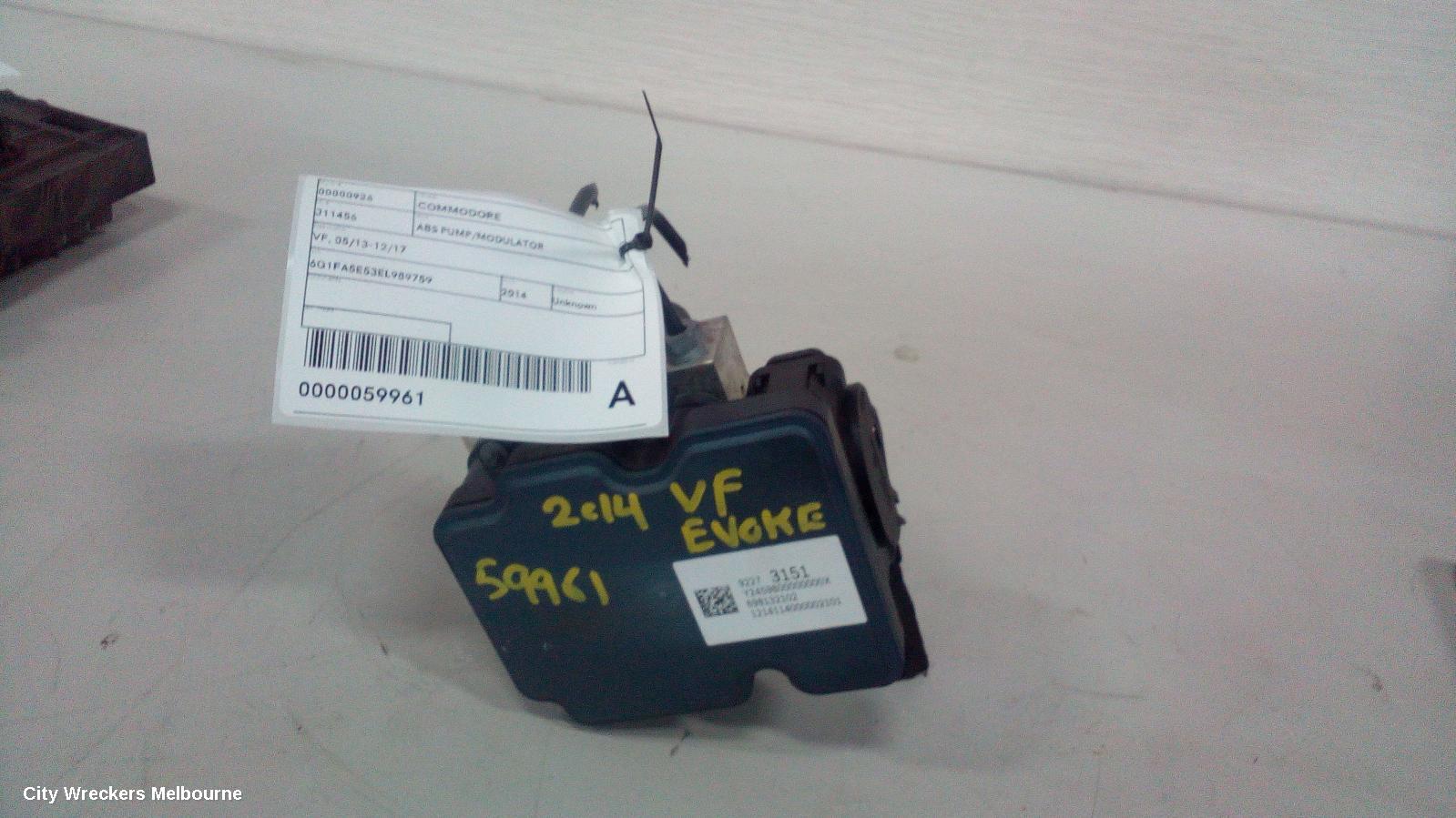 HOLDEN COMMODORE ABS PUMP/MODULATOR, VF, NON TRACTION CONTROL TYPE, 05/2013 - 12/2017