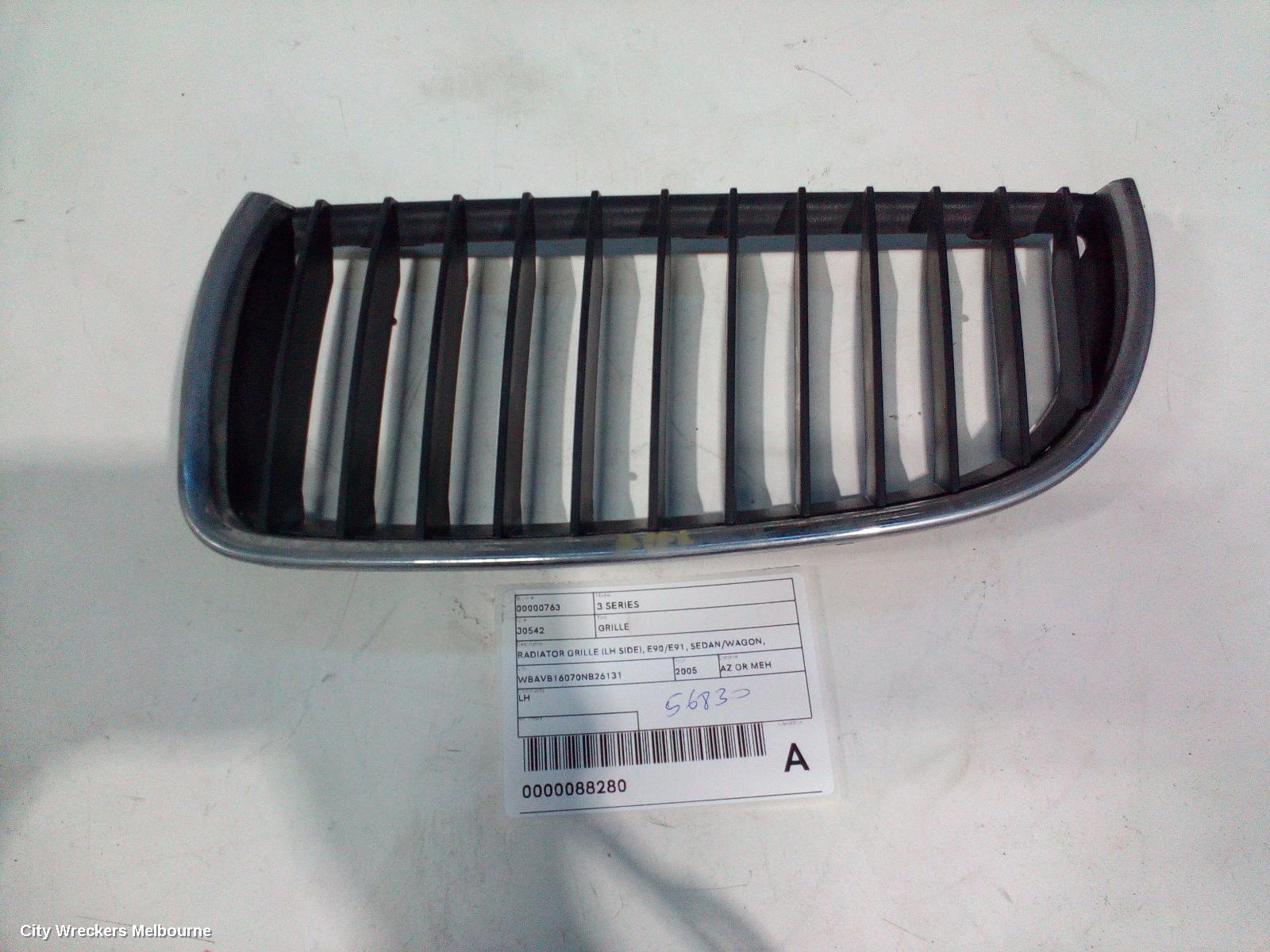 BMW 3 SERIES GRILLE, RADIATOR GRILLE (LH SIDE), E90/E91, SEDAN/WAGON, CHROME ONLY, 03/2005 - 08/2008