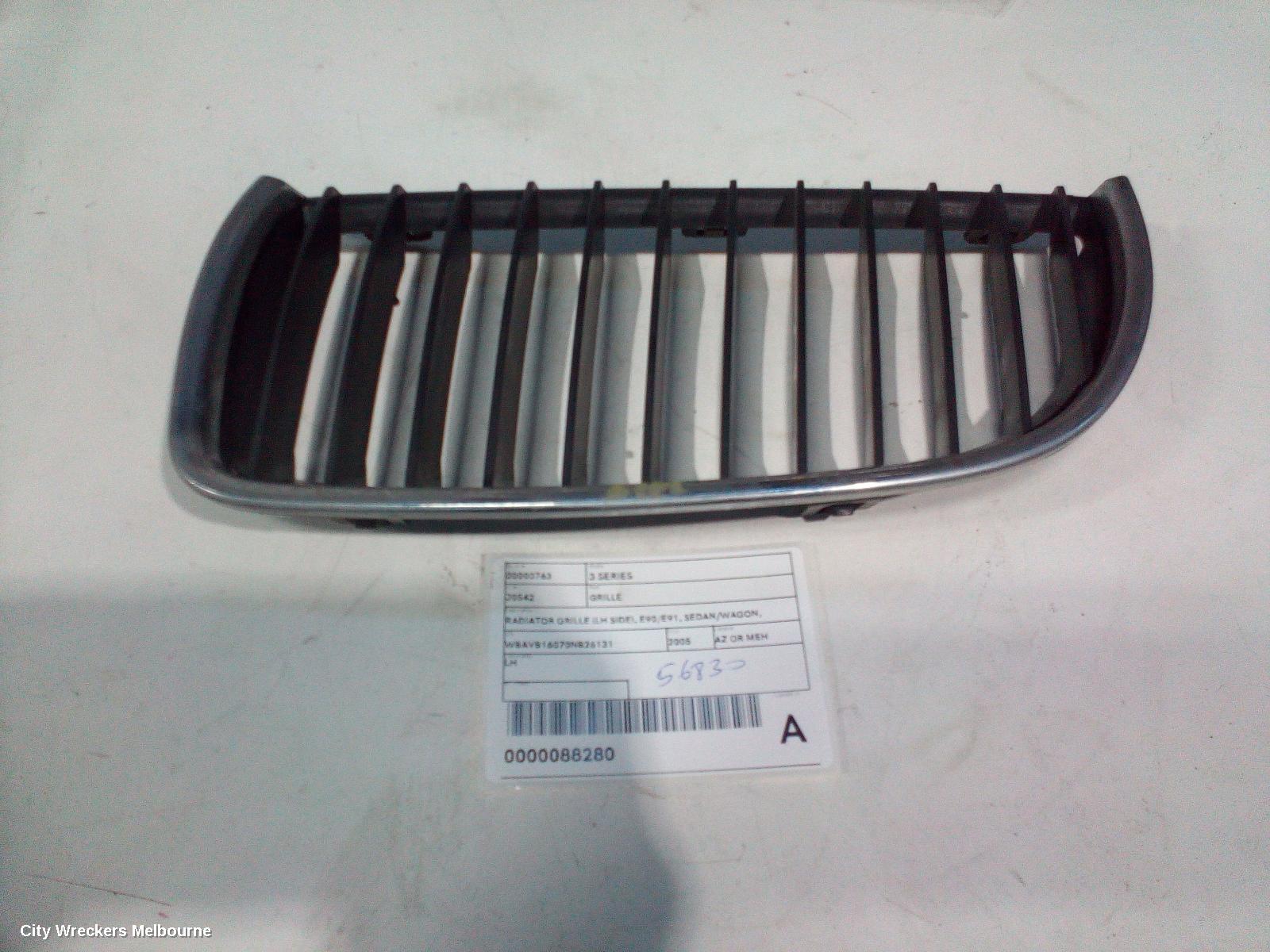 BMW 3 SERIES GRILLE, RADIATOR GRILLE (LH SIDE), E90/E91, SEDAN/WAGON, CHROME ONLY, 03/2005 - 08/2008